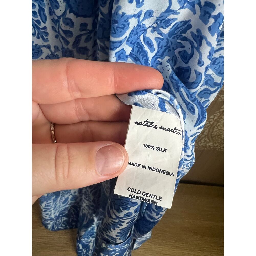 Natalie Martin 100% Silk Blue & White Floral Midi Dress with Slit - Picture 4 of 6